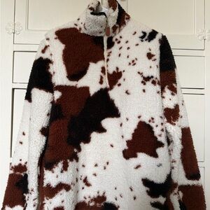 Cozy Cow Print Fleece Pullover